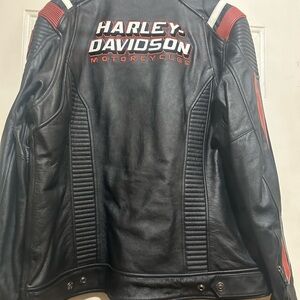 Harley-Davidson Black Leather Jacket with Red and White Accents